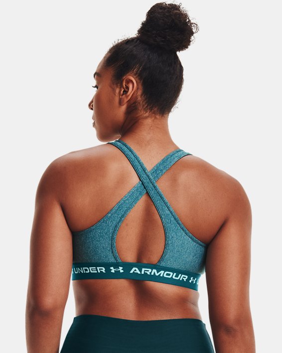 Women's Armour® Mid Crossback Heather Sports Bra, Blue, pdpMainDesktop image number 6